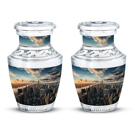 Sunset Serenade over Cityscape - Companion Urns - Urns for Daughter - Loving Tribute - Beautiful and Durable - 3 Inch, Set Of 2
