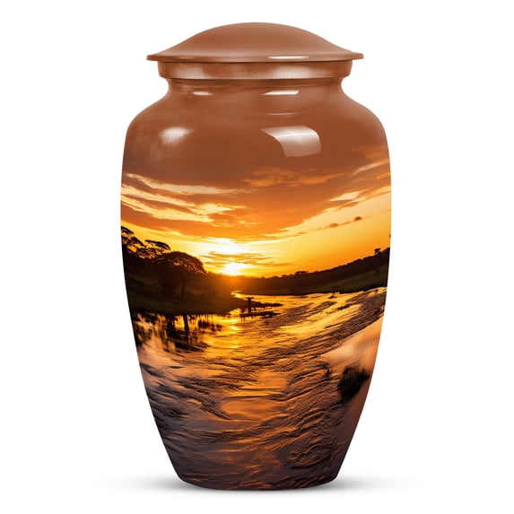 Sunset Over The Serene Riverbend, Decorative Urns For Human Ashes, Urns For Ashes, Burial Urn, Memorial Urns For Human Ashes, Memorial Urns For Human Ashes 10''