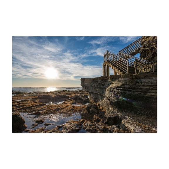 Sunset Serenity Stairs - San Diego California Photography Coast Sunset Seascape Landscape Beach Ocean Nature Unframed Wall Art Print 5 x 7 inches