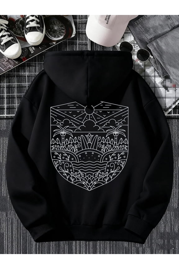 Sunset Shield T-Shirt hoodies Camping men long sleeve black Casual Solid Basic Hooded Sweatshirt Streetwear For Winter Fall, As Gifts gift guys cute Unique Design Unisex hoodie