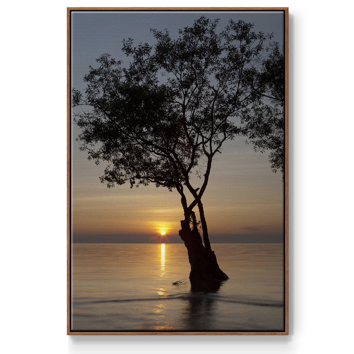Sunset Silhouette Framed Premium Gallery Wrapped Canvas - Ready to Hang - 17 x 25 - Walnut Floating Frame