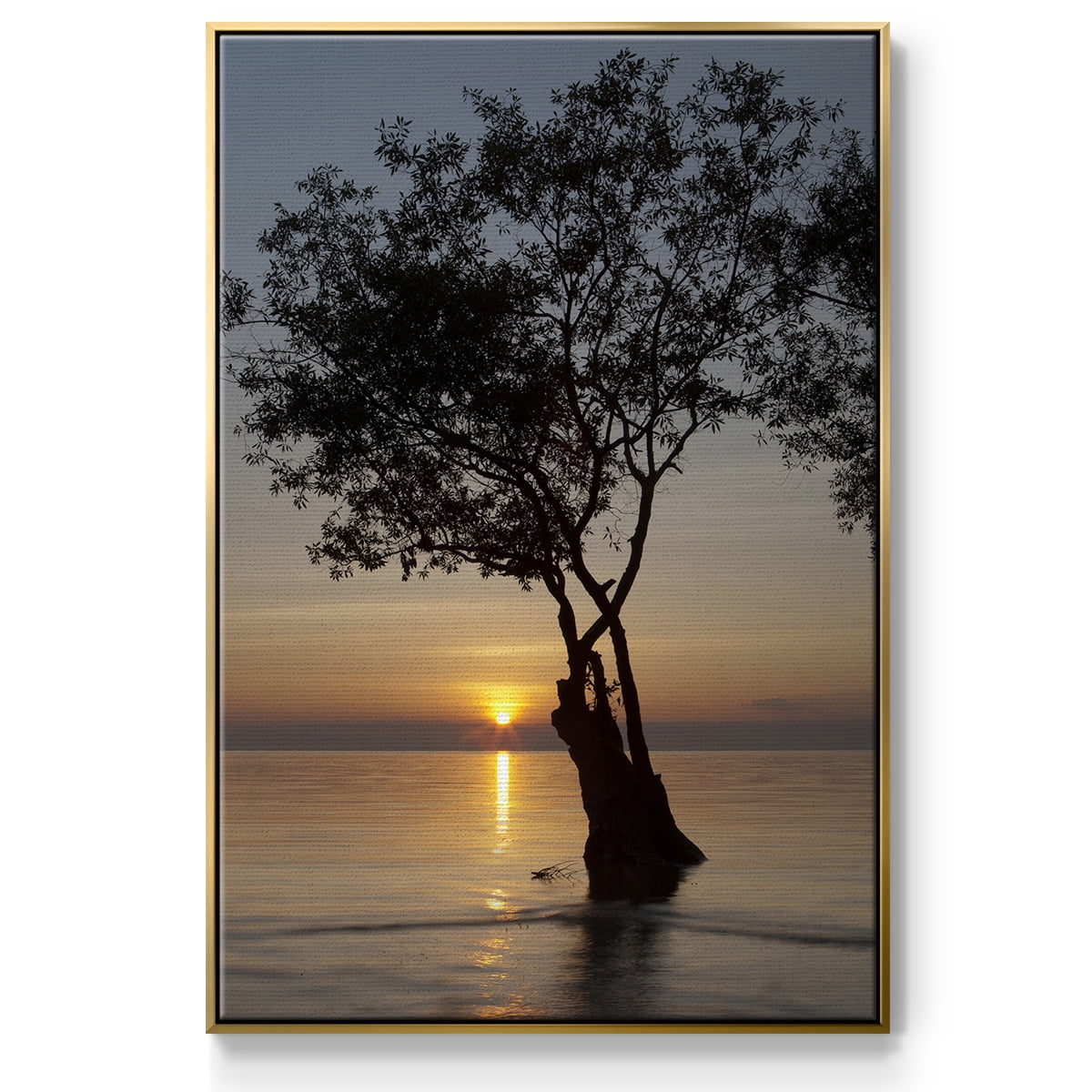 Sunset Silhouette Framed Premium Gallery Wrapped Canvas - Ready to Hang - 25 x 37 - Gold Floating Frame