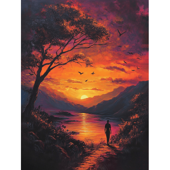 Sunset Silhouette Landscape Decorative Painting/Canvas Art Perfect for Decorating Living Room Bedroom Office Dining Room Study Hotel Cafe and Gallery Walls.