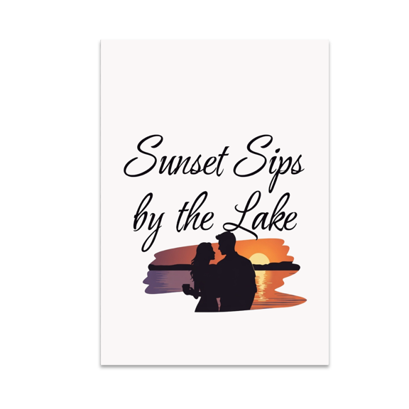Sunset Sips by the Lake Wall Art - Romantic Decor for Couples - 13x19 Poster Print