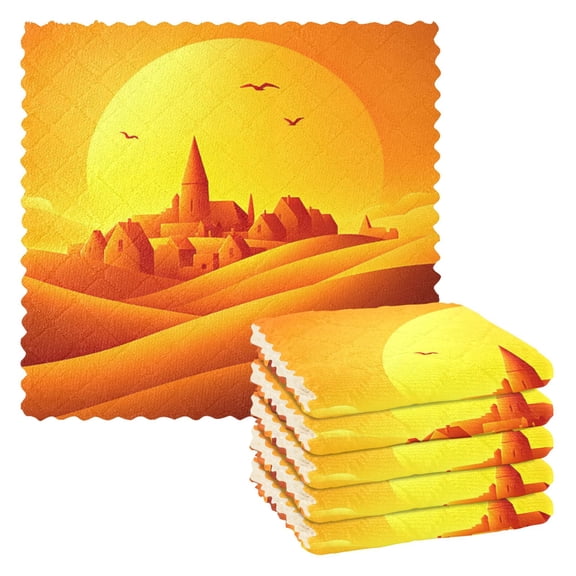 Sunset Sketch 6 Pack Kitchen Cleaning Cloths 11'' x 11'', Super Absorbent, Soft Double Layer Plush for Dish and Surface Cleaning