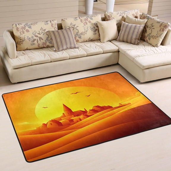 Sunset Sketch Soft Polyester Area Rug 36''x24'', Non Slip, Memory Foam, Water Absorbent