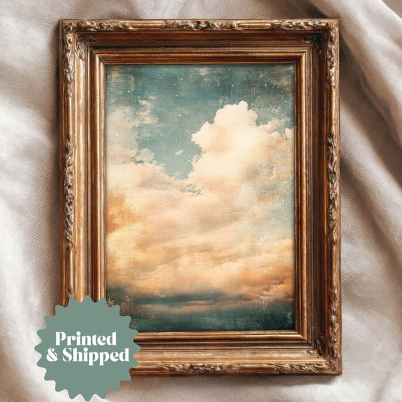 Sunset Sky Clouds Print Vintage Style Celestial Wall Art Moody Cottage Decor Art