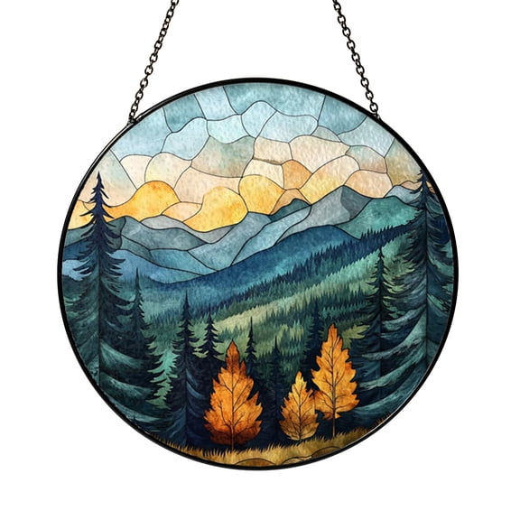 Sunset Sky Mountain Window Panel – Decorative Glass Landscape