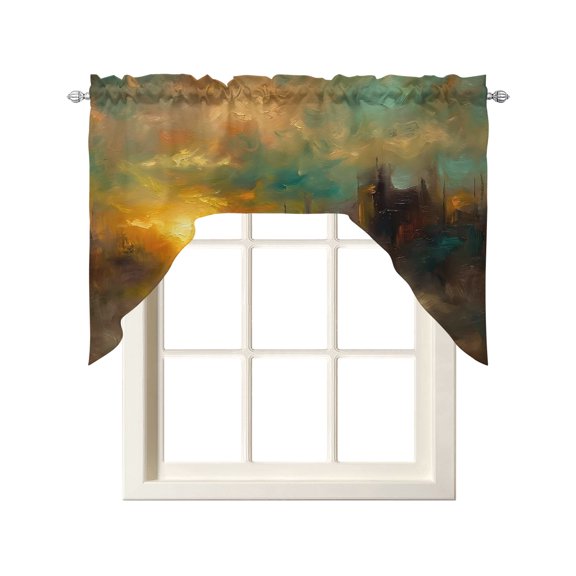 Sunset Sky Swag Curtains for Kitchen Golden Clouds Distant Hills Abstract Valances for Windows Rod Pocket Small Window Treatment Short Topper for Cafe Bedroom Bathroom Living Room Decor 56x36 Inch