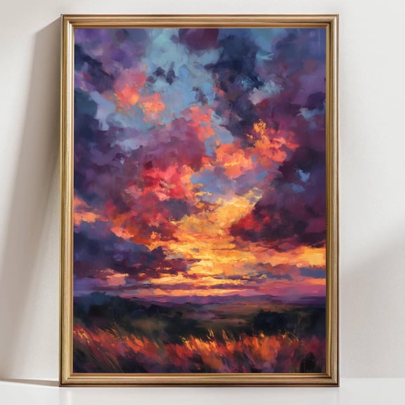 Sunset Sky Wall Art Colorful Landscape Vibrant Cloud Impressionist Nature Decor