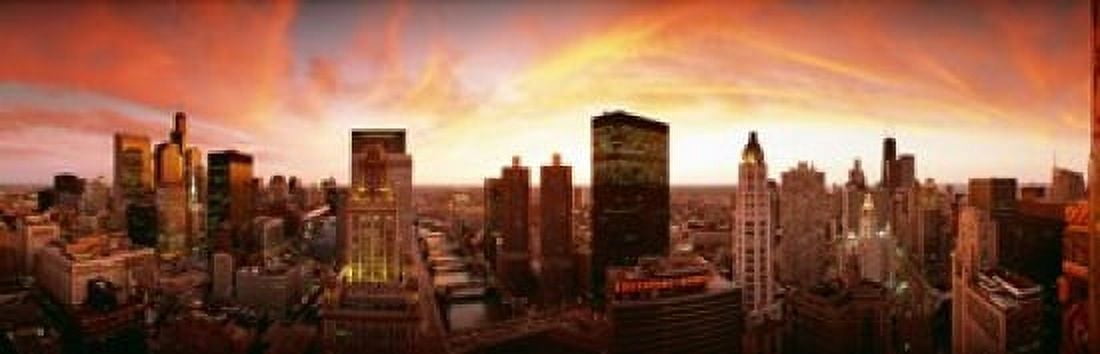 Sunset Skyline Chicago IL USA Canvas Art - Panoramic Images (18 x 6)