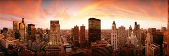 Sunset Skyline Chicago IL USA Canvas Art - Panoramic Images (36 x 12)