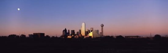 Sunset Skyline Dallas TX USA Canvas Art - Panoramic Images (36 x 12)