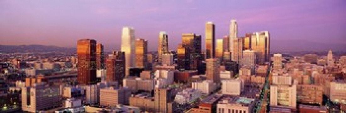 Sunset Skyline Los Angeles CA USA Canvas Art - Panoramic Images (18 x 6)