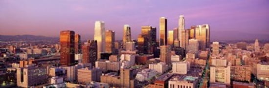 Sunset Skyline Los Angeles CA USA Canvas Art - Panoramic Images (36 x 12)