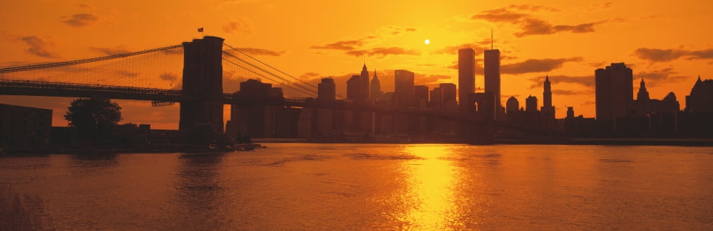 Sunset Skyline New York City NY USA Canvas Art - Panoramic Images (36 x 12)