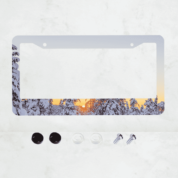 Sunset and Snow Style License Plate Frames Aluminium Rust-ProofAuto Parts License Plate Trim Screws Fit Standard 2 Hole U.S. License Plate 1 Piece, 12.2 "x 6.3"