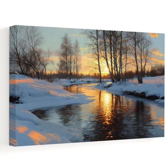 Sunset Snowy Forests Canvas Wall Art, Winter Nature Landscape Woods Snow Wall Art Prints Artwork Framed Canvas Ready to Hang Art Pictures for Bathroom Bedroom Entry Desk Corner 10" x 8"