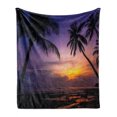 thumbnail image 1 of Sunset Soft Flannel Fleece Throw Blanket, Exotic Landscape Photo of Tropical Tall Palm Tree Silhouette and Ocean at Dawn, Cozy Plush for Indoor and Outdoor Use, 60" x 80", Multicolor, by Ambesonne, 1 of 6
