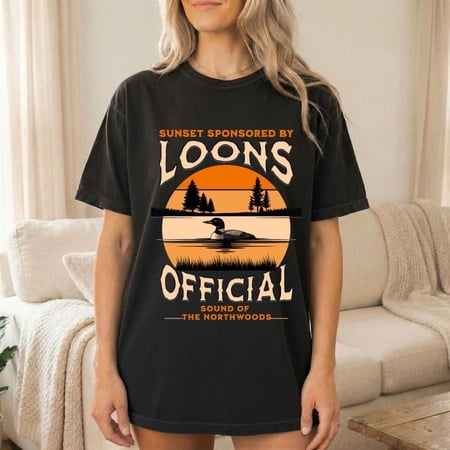 Sunset Sponsored by Loons Lake Life T-shirt, Wisconsin Up North Cabin Tee