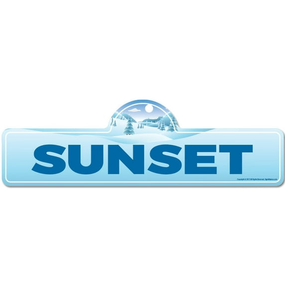 Sunset Street Sign | Indoor/Outdoor | Skiing Skier Snowboarder Décor for Ski Lodge Cabin Mountian House | SignMission personalized gift