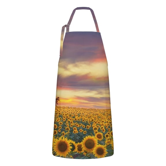 Sunset Sunflower Field Scene Apron-Garden Aprons for Women with Pockets-Cotton Linen Waterproof Kitchen Cooking Gardening Aprons Adjustable for Kitchen,Cooking,BBQ and Salon 33x27 Inch