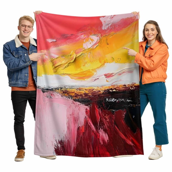 Sunset Sunrise Flannel Blanket for Bed,Travel and Camping, Red Yellow Super Soft Cozy Blanket for All Seasons 60"x80"