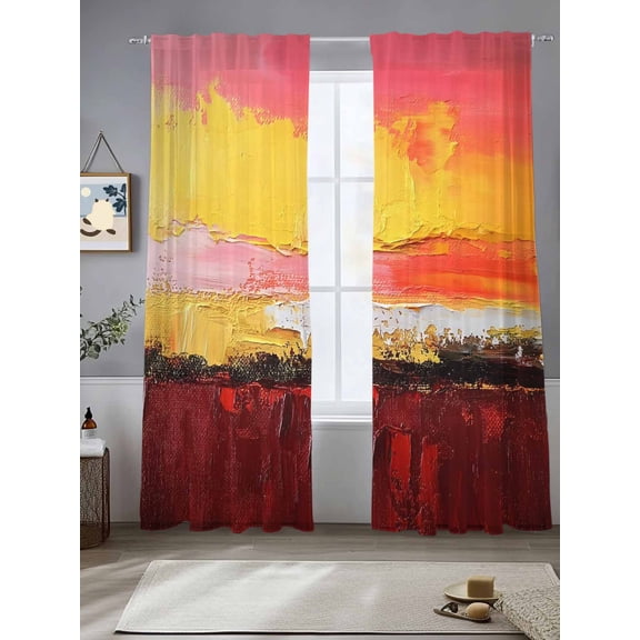 Sunset Sunrise Sheer Curtains 108 Inches Long 2 Panels Red Yellow Light Filtering Semi Sheer Window Curtains Drapes for Bedroom Living Room 52"x108"