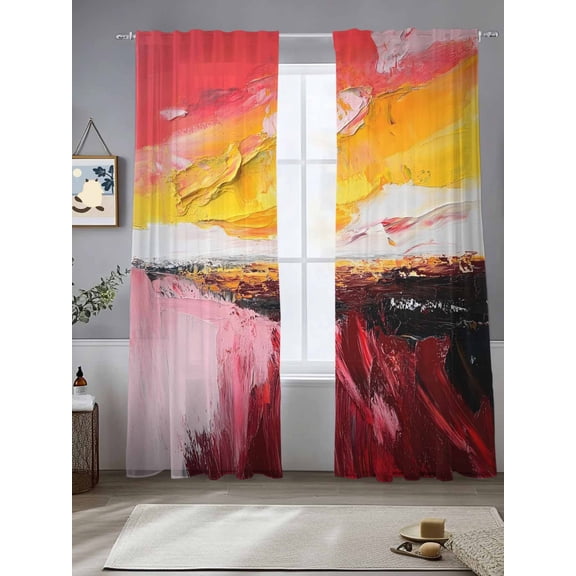 Sunset Sunrise Sheer Curtains 108 Inches Long 2 Panels Red Yellow Light Filtering Semi Sheer Window Curtains Drapes for Bedroom Living Room 52"x108"
