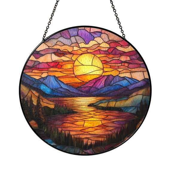Sunset Sunrise Tree Stained Glass Suncatcher – Window Hanging for Home Decor