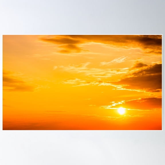 Sunset, Sunrise With Clouds. Warm Sky Background Poster Wall Art, Modern Wall Decor For Living Room Bedroom, 12x18 UNFRAMED