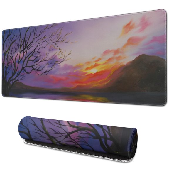 Sunset and Sunset&nbsp;mousepad Gamingwaterproofno Slip&nbsp;for Office Home Work GamingmousematRubber Base Mousepad with Stitched Edges 31.5x11.8inches