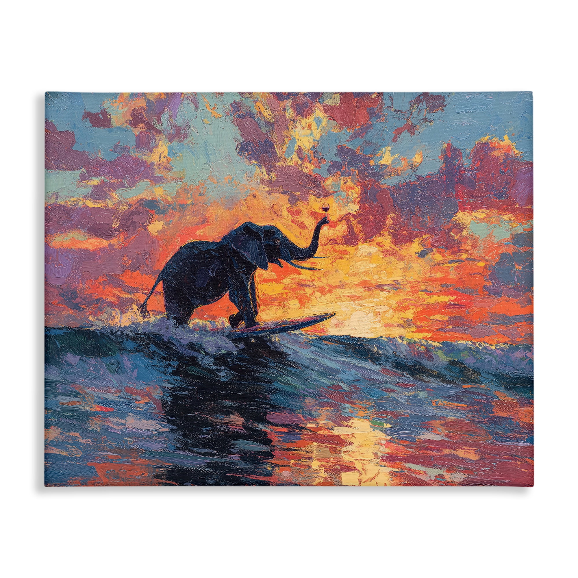 Sunset Surf Elephant Canvas Wall Art, design by Ziwei Li