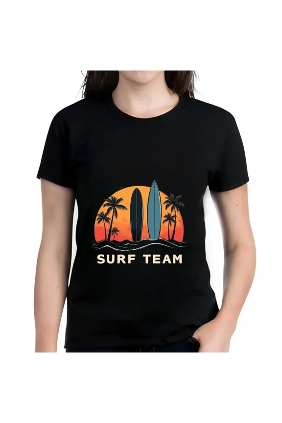 Sunset Surf Team Tee Bright Wave Design Coastal Energy Vibes Unisex T-Shirt up to size 5XL