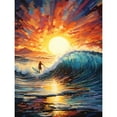 thumbnail image 1 of Sunset Surf Waves Surfing Artwork Vibrant Blue Purple Orange Setting Sun Behind Surfer in Wavy Seascape Large Wall Art Poster Print Thick Paper 18X24 Inch, 1 of 5