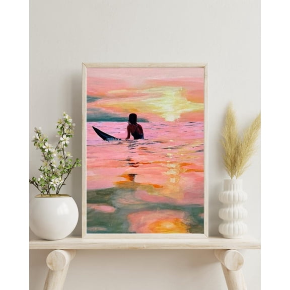 Sunset Surfer Art Werner Bronkhorst Style Modern Wall Decor, Unframed Poster