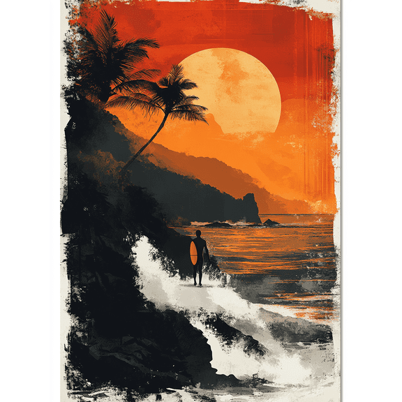 Sunset Surfer Canvas Art Print Suitable for Living Room Bedroom Bathroom Office and Hotel Decoration