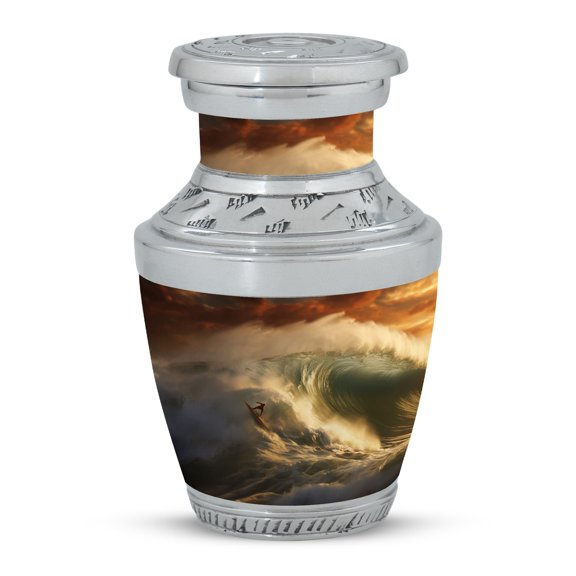 Sunset Surfing Crimson Comfort Mini Cremation Urn - Warmth of Remembrance - Ruby Keepsake - Funeral Urns For Human Ashes - Memorial Urns 3 Inch, 1 Pc
