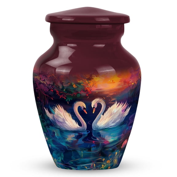 Sunset Swans Harmony - Small Keepsake Urn - Tiny Tribute Urn for Adult Ashes - Small and Sophisticated Keepsake - Discreet Memorial Option 3 Inch, 1 Pc