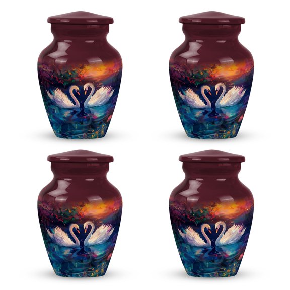 Sunset Swans Harmony - Small Keepsake Urn - Tiny Tribute Urn for Adult Ashes - Small and Sophisticated Keepsake - Discreet Memorial Option 3 Inch, Set Of 4