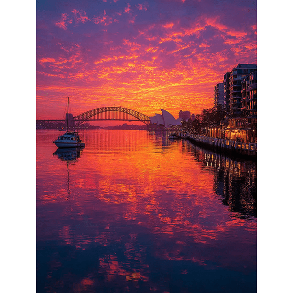 Sunset Sydney Harbour Bridge Opera House Canvas Print, Australian Cityscape Art, Modern Home Interior Wall Decor