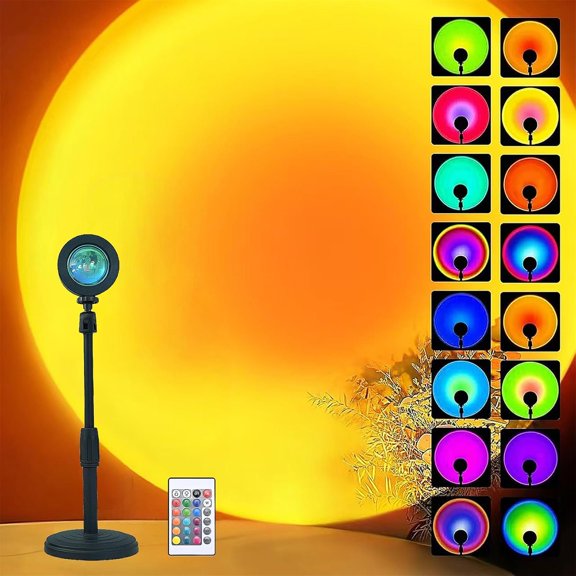 Sunset Table Lamp Projector with Remote, 16 Colors Adjustable 180? Rotation Sunlight with 4 Lighting Modes, USB LED Night Light for Bedroom, Living Room, Photo Selfie Party, Photography