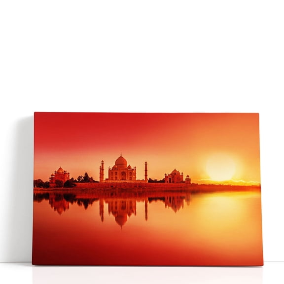 Sunset & Taj Mahal - Wrapped Canvas Print Wall Art | 36" W x 24" H