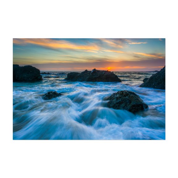 Sunset at Thousand Steps Beach - Laguna Beach California Photography Ocean Sunset Waves Nature Coast Landscape Scenic Unframed Wall Art Print 20 x 28 inches