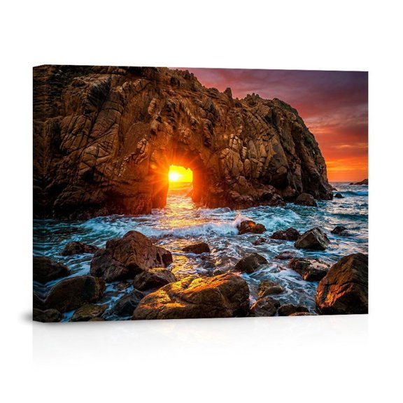 Sunset Through Keyhole Arch Big Sur Breathtaking Coastal Modern For Entryway Living Room Canvas