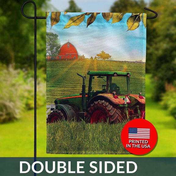 Sunset Tractor Farm Flag Countryside Decor Double Sided