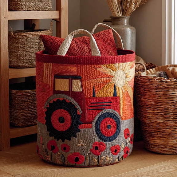 Sunset Tractor Quilted Laundry Basket
