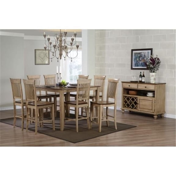 Sunset Trading 10 Piece Brook 48in. Square Pub Set with Fancy Slat Stools and Server