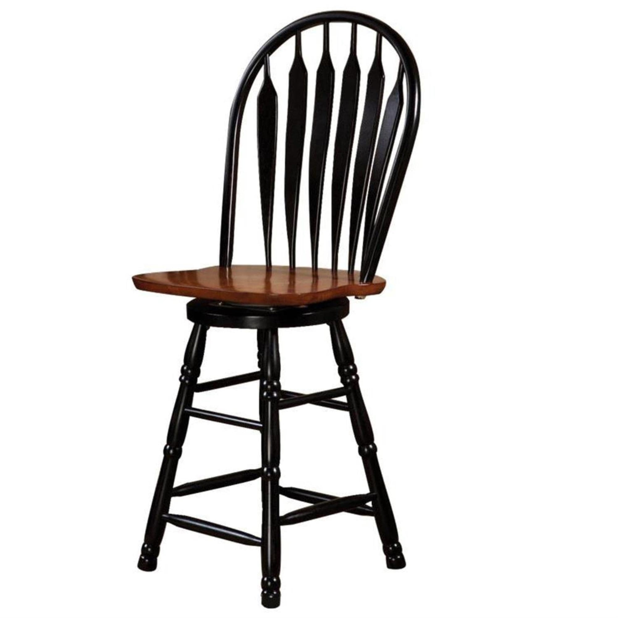 Antique Black and Cherry Swivel Saddle Style Wood Barstool