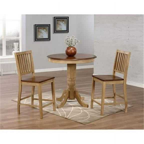 Sunset Trading 3 Piece Brook 36in. Round Pub Table Set with Slat Back Stools